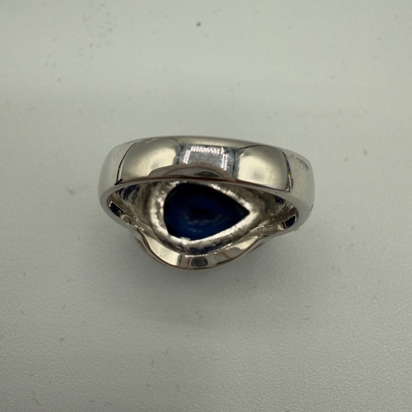 Beautiful Pear-Shaped Blue Glass Halo Ring with CZ Encrusted Base - Statement - Picture 6 of 15